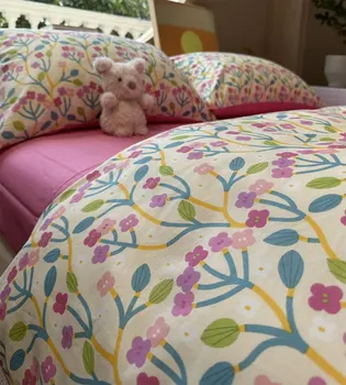 Романтический сладкий кавайный цветочный комплект постельного белья девушка, близнец полная королева король прекрасный хлопок домашний текстиль постель наволочка