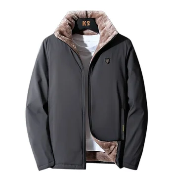 Мужчины 2024 Зимняя ветрозащитная теплая толстая флисовая куртка Мужская мода Повседневные однотонные пальто Осенний бренд Верхняя одежда На открытом воздухе Классика