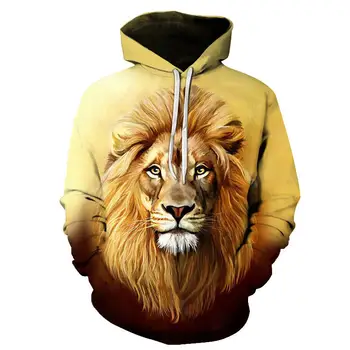 Мужские толстовки с капюшоном Lion 3D-печатные животные оверсайз мужские женские толстовки пуловер с длинным рукавом толстовки с капюшоном топы