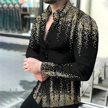 2023 новые мужские рубашки однобортные рубашки повседневные рубашки для вечеринок золотые горошек топы с длинными рукавами, напечатанные на 3D-принтере, мужские модные топы