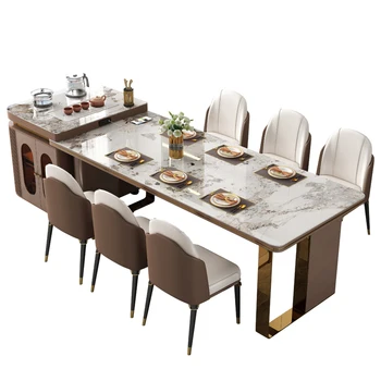  Легкий роскошный островной стол с каменной плитой, выдвижной и мобильный чайный стол, кухонный стол двойного назначения для приготовления чая