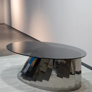  Светлый роскошный современный дизайнерский художественный трехмерный стеклянный итальянский приставной столик овальной формы из нержавеющей стали