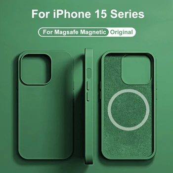  для Magsafe Оригинальный магнитный чехол для iPhone 15 14 11 13 12 Pro Max Mini Plus Чехлы для беспроводной зарядки Жидкий силиконовый чехол для телефона