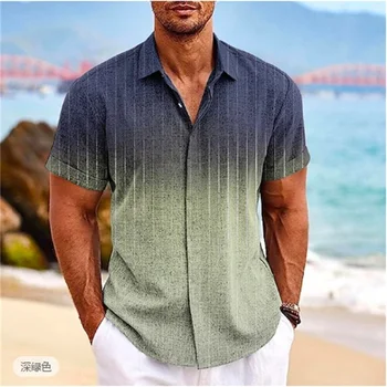 Новая рубашка Градиентный цвет Рубашка с короткими рукавами, напечатанная на 3d-принтере, Мужская повседневная рубашка с цветочным принтом на летнем пляже