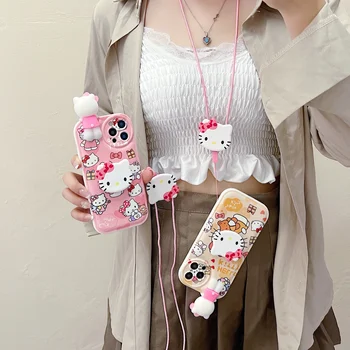 Чехол для телефона Hello Kitty с держателем ремешка для iPhone 6 6Plus 7 8 X Xs XR 11 12 mini 13 14 Pro Max SE
