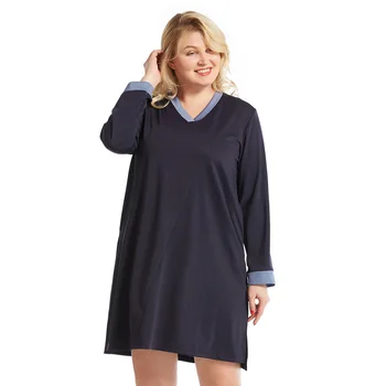 6XL Большие размеры Женская одежда Сплошной цвет С длинным рукавом Летнее платье Свободный Оверсайз V-образный вырез Контрастный Vestido Feminino Черный Темно-синий