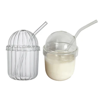 Стеклянные чашки с крышкой и соломинкой Стаканы для кофе, молока, чая, воды, термостойкие чашки с прозрачной соломинкой, прозрачные стаканы для питья
