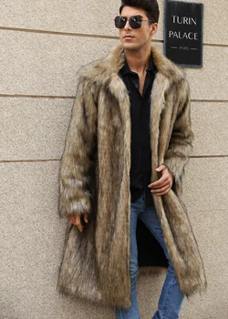 пальто Мужское теплое пальто из искусственного меха Свободные осень-зима Коричневые длинные пальто с отложным воротником Рукава Мужчины Макси Элегантная куртка 2023 года с высокой талией
