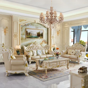 кожаный диван в европейском стиле, гостиная, роскошный кожаный резной диван, мебель из массива дерева