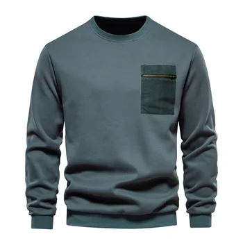  Новые осенние высококачественные хлопковые толстовки для мужчин Карман на молнии Свободные мужские толстовки Повседневные спортивные мужские одежда Пуловер для мужчин