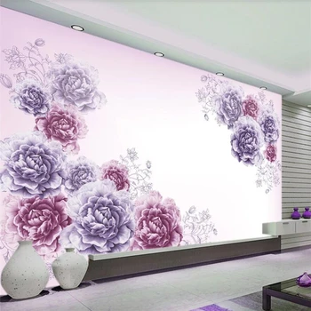 wellyu Пользовательские обои 3d фрески красивые сиреневые пионовидные цветок открытый гостиная ТВ фон обои домашний декор обои