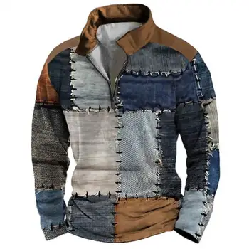 2024 Весенние мужские ретро пуловеры толстовки повседневная толстовка с длинным рукавом 3D модные толстовки оверсайз с застежкой-молнией для мужчин топы