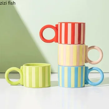  Креативная керамическая кружка с вертикальным зерном, кофейная кружка с большой ручкой, офисная чашка для молока, чашка для напитков, бытовая чашка для завтрака, чашки для воды