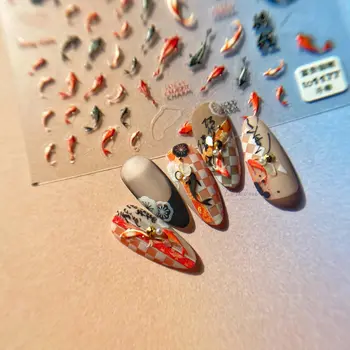 Китайский стиль Красный Кои Высокое Качество Тиснение Наклейка для ногтей Мода Дизайн ногтей Декоративная наклейка T-1177