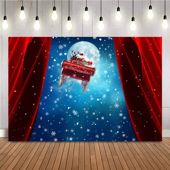 Санта-Клаус под ночным небом Фон для фотографии Красный занавес Белая снежинка Фон для украшения портрета фотостудии